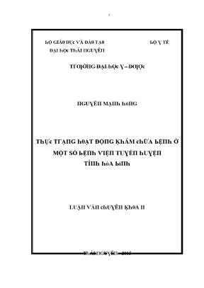 Luận văn thực trạng hoạt động khám chữa bệnh ở một số bệnh viện tuyến huyện tỉnh hòa bình