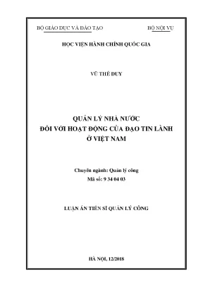 Luận văn quản lý nhà nước đối với hoạt động của đạo tin lành ở việt nam