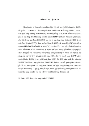 Luận văn thạc sĩ nhân tố tác động đến khả năng sinh lời của các ngân hàng thương mại việt nam