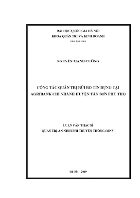 Luận văn thạc sĩ công tác quản trị rủi ro tín dụng tại agribank chi nhánh huyện tân sơn phú thọ