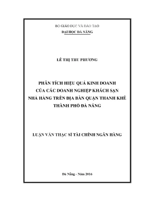 Luận văn phân tích hiệu quả kinh doanh của các doanh nghiệp khách sạn nhà hàng trên địa bàn quận thanh khê thành phố đà nẵng
