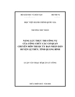 Luận văn năng lực thực thi công vụ của công chức các cơ quan chuyên môn thuộc ủy ban nhân dân huyện lệ thủy tỉnh quảng bình