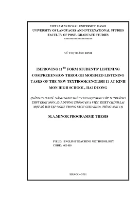 Luận văn thạc sĩ improving 11th form students listening comprehension through modified listening task of the new textbook english 11 at kinh mon high school haiduong