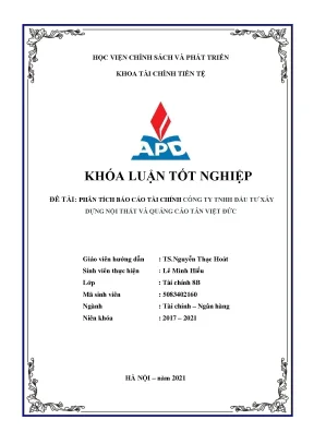 Luận văn phân tích báo cáo tài chính công ty tnhh đầu tư xây dựng nội thất và quảng cáo tân việt đức