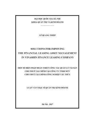 Luận văn thạc sĩ solutions for improving the financial leasing asset management in vinashin finance leasing company