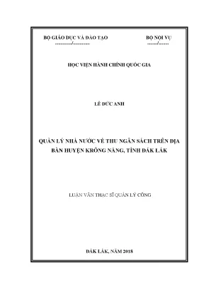 Luận văn quản lý nhà nước về thu ngân sách nhà nước trên địa bàn huyện krông năng tỉnh đắk lắk