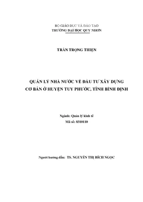 Luận văn quản lý nhà nước về đầu tư xây dựng cơ bản ở huyện tuy phước tỉnh bình định