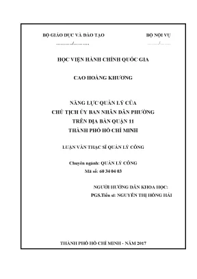Luận văn năng lực quản lý của chủ tịch ubnd phường trên địa bàn quận 11 tphcmthành phố hồ chí minh