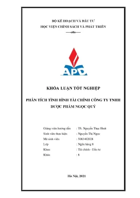 Luận văn phân tích tình hình tài chính công ty tnhh dược phẩm ngọc quý
