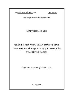 Luận văn quản lý nhà nước về an toàn vệ sinh thực phẩm trên địa bàn quận long biên thành phố hà nội