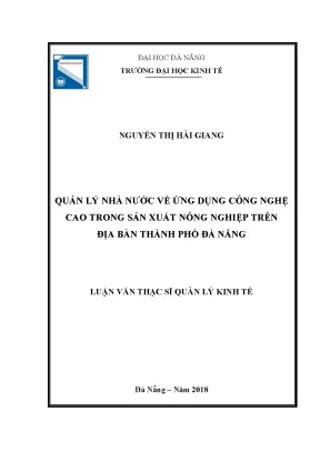 Luận văn quản lý nhà nước về ứng dụng công nghệ cao vào sản xuất nông nghiệp trên địa bàn thành phố đà nẵng