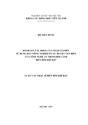 Luận văn thạc sĩ đánh giá tác động của ngập lụt đến sử dụng đất nông nghiệp ở các huyện ven biển của tỉnh nghệ an trong bối cảnh biến đổi khí hậuluận văn ths biến đổi khí hậu