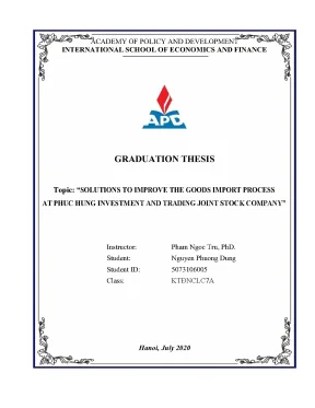 Luận văn solutions to improve the goods import process at phuc hung investment and trading joint stock company