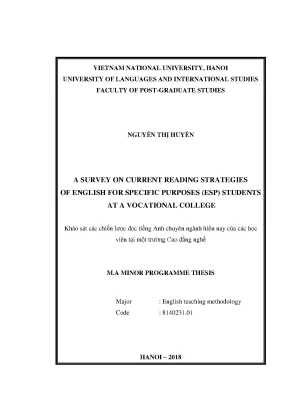 Luận văn thạc sĩ a survey on current reading strategies of english for specific purpose esp students at a vocational college