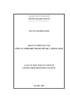 Luận văn thạc sĩ quản lý nhân lực tại công ty tnhh một thành viên bca thăng long