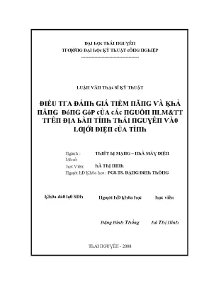 Luận văn điều tra đánh giá tiềm năng và khả năng đóng góp của các nguồn nlmvàtt trên địa bàn tỉnh thái nguyên vào lưới điện của tỉnh