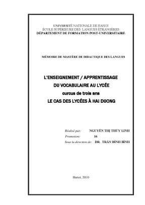 Luận văn thạc sĩ lenseignement apprentissage du vocabulaire au lycée curcus de trois ans le cas des lycées à hai duong diplôme master en science du langage