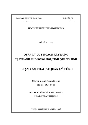 Luận văn quản lý quy hoạch xây dựng tại thành phố đồng hới tỉnh quảng bình