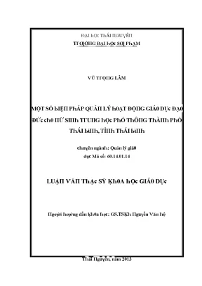 Luận văn một số biện pháp quản lý hoạt động giáo dục đạo đức cho nữ sinh trung học phổ thông thành phố thái bình tỉnh thái bình