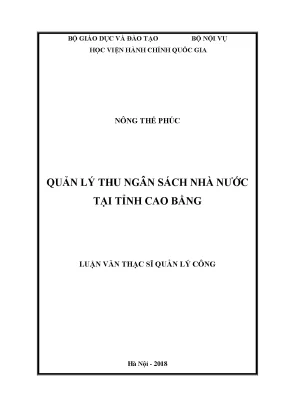 Luận văn quản lý thu ngân sách nhà nước tại tỉnh cao bằng