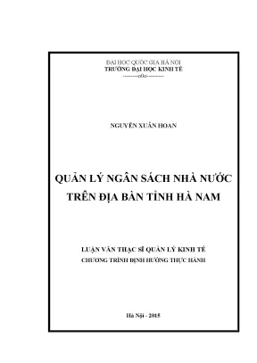 Luận văn thạc sĩ quản lý ngân sách nhà nước trên địa bàn tỉnh hà nam