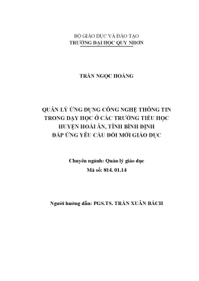 Luận văn quản lý ứng dụng công nghệ thông tin trong dạy học ở các trường tiểu học huyện hoài ân tỉnh bình định đáp ứng yêu cầu đổi mới giáo dục