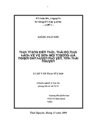 Luận văn thực trạng kiến thức thái độ thực hành về vệ sinh môi trường của người dân huyện phổ yên tỉnh thái nguyên