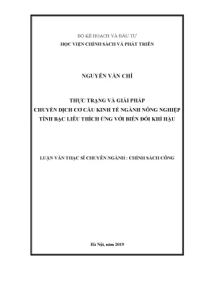 Luận văn thực trạng và giải pháp chuyển dịch cơ cấu kinh tế ngành nông nghiệp tỉnh bạc liêu thích ứng với biến đổi khí hậu