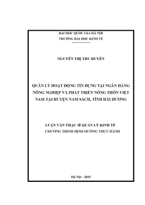 Luận văn thạc sĩ quản lý hoạt động tín dụng tại ngân hàng nông nghiệp và phát triển nông thôn việt nam tại huyện nam sách tỉnh hải dương