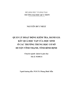 Luận văn quản lý hoạt động kiểm tra đánh giá kết quả học tập của học sinh ở các trường trung học cơ sở huyện vĩnh thạnh tỉnh bình định