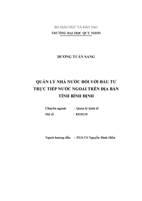 Luận văn quản lý nhà nước đối với vốn đầu tư trực tiếp nước ngoài trên địa bàn tỉnh bình định