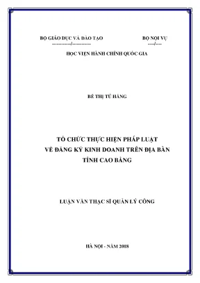 Luận văn tổ chức thực hiện pháp luật về đăng ký kinh doanh trên địa bàn tỉnh cao bằng