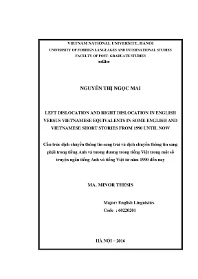 Luận văn thạc sĩ left dislocation and right dislocation in english versus vietnamese equivalents in some english and vietnamese short stories from 1990 until now