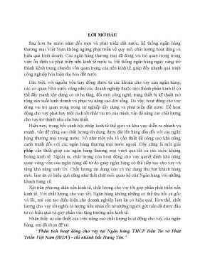 Luận văn phân tích hoạt động cho vay tại ngân hàng tmcp đầu tư và phát triển việt nam bidv chi nhánh bắc hưng yên
