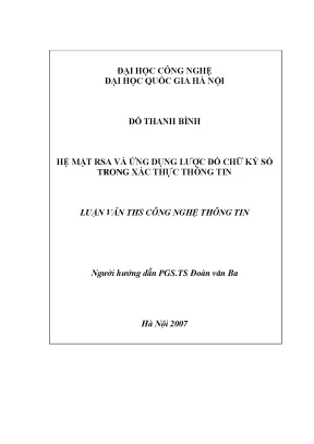Luận văn thạc sĩ hệ mật rsa và ứng dụng lược đồ chữ ký số trong xác thực thông tin