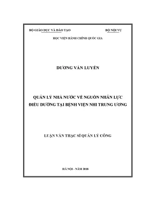 Luận văn quản lý nhà nước về nguồn nhân lực điều dưỡng tại bệnh viện nhi trung ương