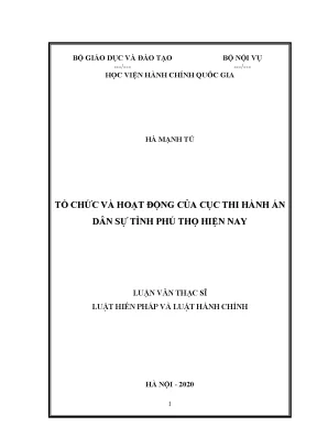 Luận văn tổ chức và hoạt động của cục thi hành án dân sự tỉnh phú thọ hiện nay