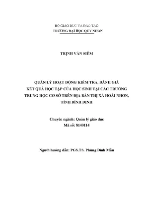 Luận văn quản lý hoạt động kiểm tra đánh giá kết quả học tập của học sinh tại các trường trung học cơ sở trên địa bàn thị xã hoài nhơn tỉnh bình định