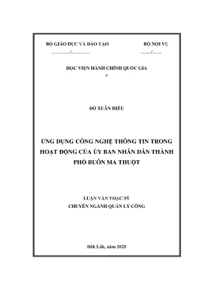 Luận văn ứng dụng công nghệ thông tin trong hoạt động của uỷ ban nhân dân thành phố buôn ma thuột tỉnh đắk lắk
