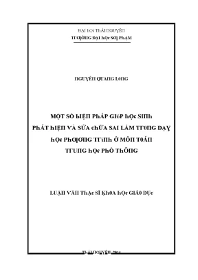 Luận văn một số biện pháp giúp học sinh phát hiện và sửa chữa sai lầm trong dạy học phương trình ở môn toán trung học phổ thông