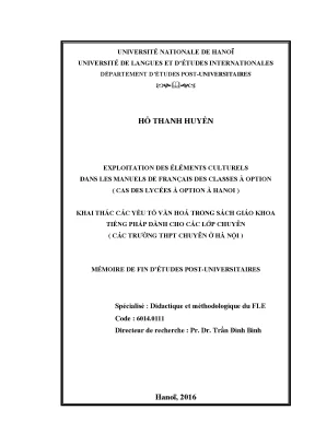 Luận văn thạc sĩ exploitation des éléments culturels dans les manuels de français des classes à option cas des lycées à option à hanoi