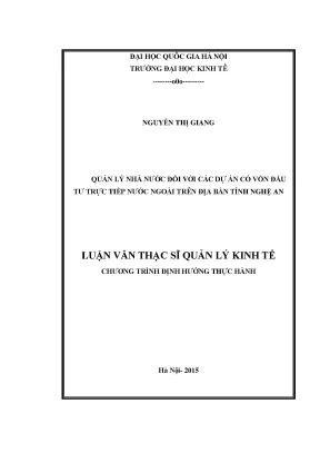 Luận văn thạc sĩ quản lý nhà nước đối với các dự án có vốn đầu tư trực tiếp nước ngoài trên địa bàn tỉnh nghệ an
