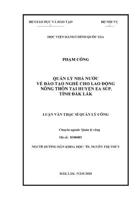 Luận văn quản lý nhà nước về đào tạo nghề cho lao động nông thôn tại huyện ea súp tỉnh đắk lắk