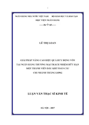 Giải pháp nâng cao hiệu quả huy động vốn tại ngân hàng thương mại trách nhiệm hữu hạn một thành viên dầu khí toàn cầu chi nhánh thăng long luận văn thạc sỹ kinh tế