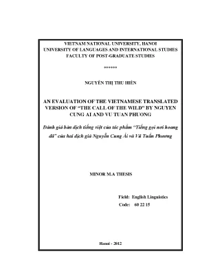 Luận văn thạc sĩ an evaluation of the vietnamese translated version of the call of the wild by nguyen cung ai and vu tuan phuong m a thesis linguisti