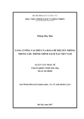 Luận văn tăng cường vai trò của báo chí truyền thông trong chu trình chính sách tại việt nam