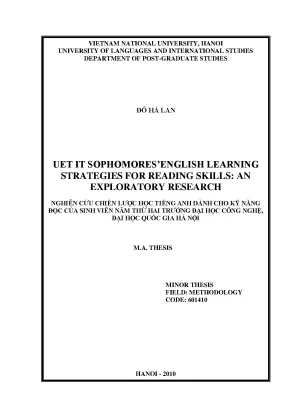 Luận văn thạc sĩ uet it sophomores english learning strategies for reading skills an exploratory research