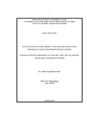Luận văn thạc sĩ an evaluation of the america vietnam joint education program at doan thi diem secondary school