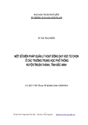 Luận văn một số biện pháp quản lý hoạt động dạy học tự chọn ở các trường trung học phổ thông huyện thuận thành tỉnh bắc ninh