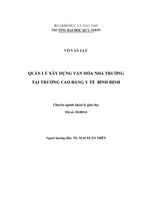 Luận văn quản lý xây dựng văn hóa nhà trường tại trường cao đẳng y tế bình định